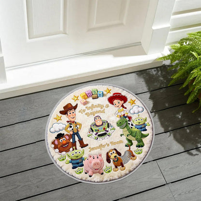 Personalized Space Cowboy & Friends Round Rug – Custom Name Non-Slip Tufted Rug