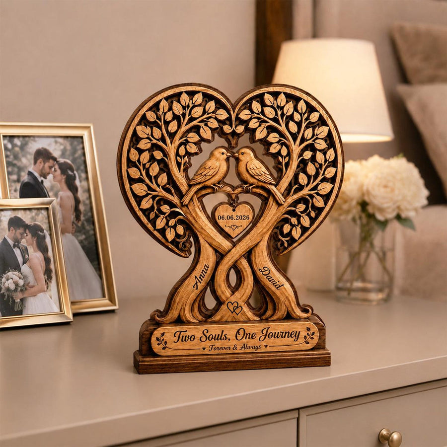 Personalized Couple Tree with Birds Wooden Plaque - Custom Anniversary Gift Wedding Decor