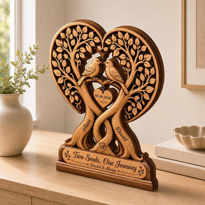 Personalized Couple Tree with Birds Wooden Plaque - Custom Anniversary Gift Wedding Decor