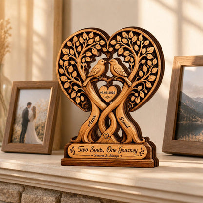 Personalized Couple Tree with Birds Wooden Plaque - Custom Anniversary Gift Wedding Decor