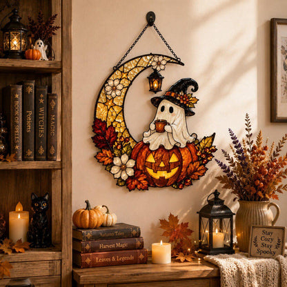 Ghost Pumpkin Moon Suncatcher Window Hanging - Halloween Personalized Gift