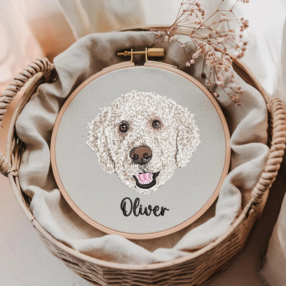 Embroidered Pet Frame, Custom Pet Portrait Embroidery Hoop, Dog Embroidered Art