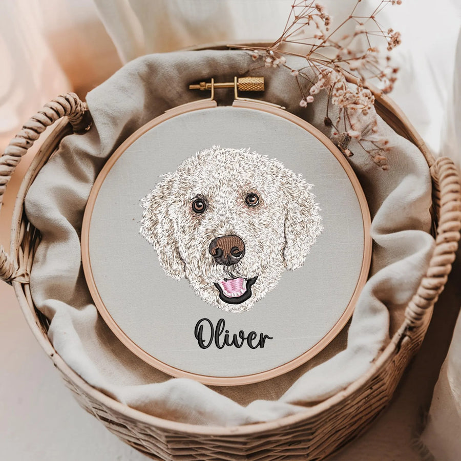 Embroidered Pet Frame, Custom Pet Portrait Embroidery Hoop, Dog Embroidered Art