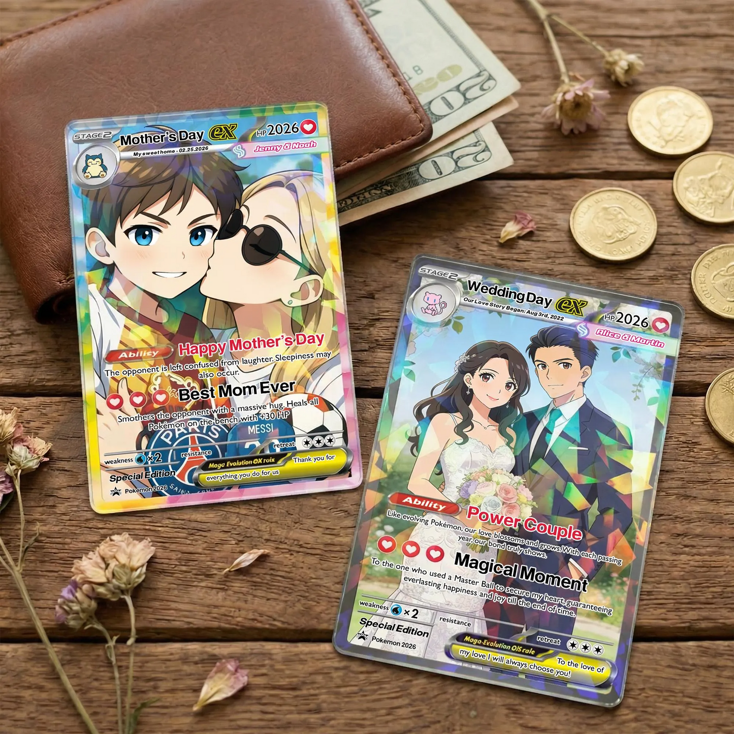 Custom PKM -Inspired Couple Keepsake Wedding & Anniversary Photo to Holo Card