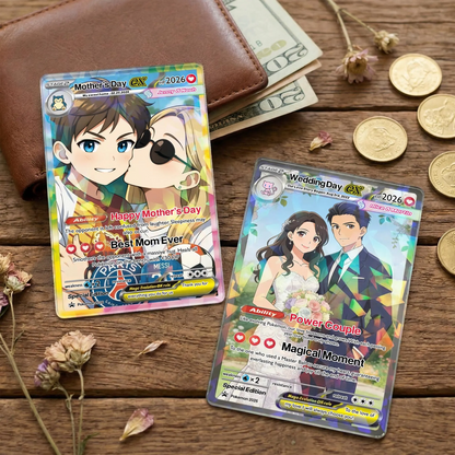 Custom PKM -Inspired Couple Keepsake Wedding & Anniversary Photo to Holo Card