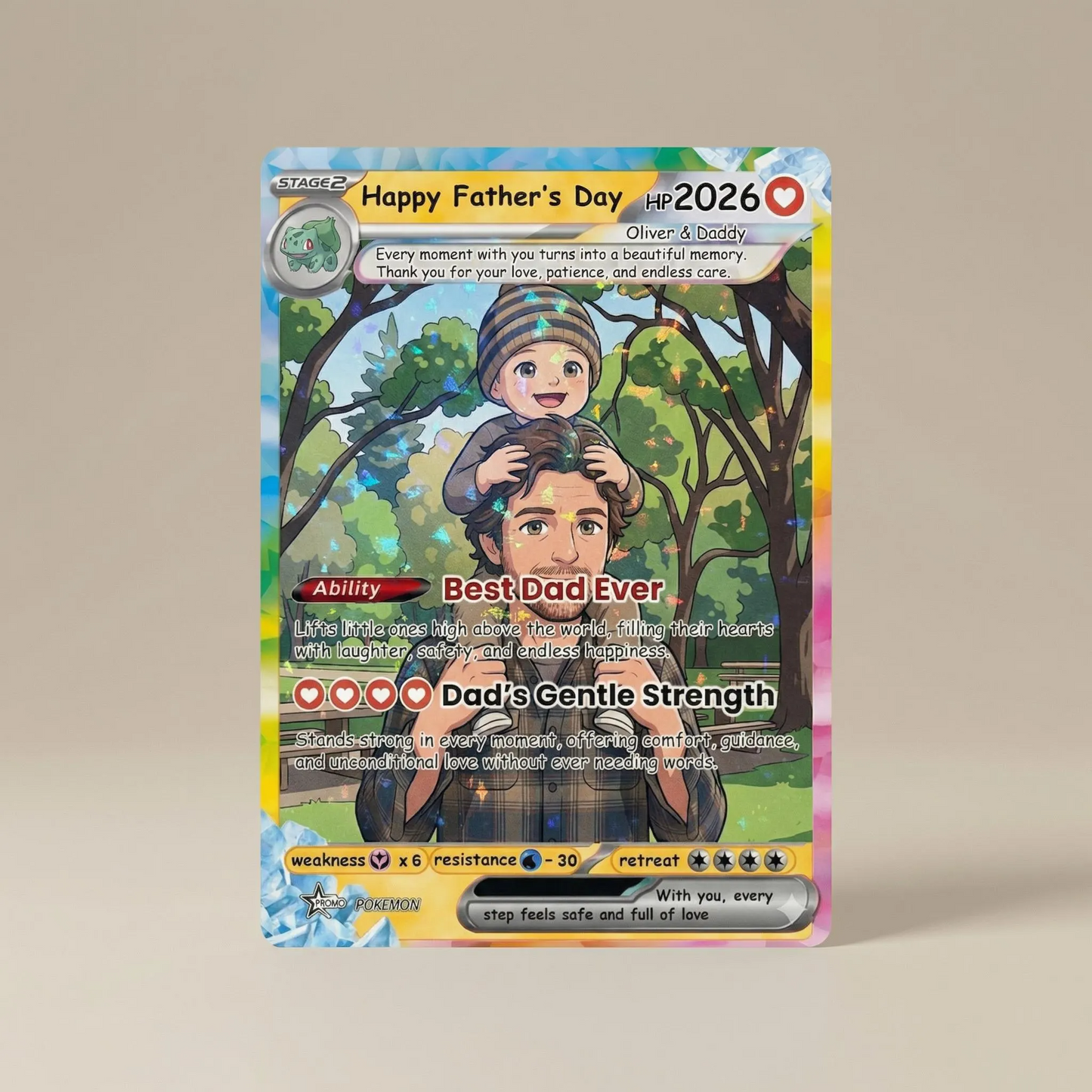Personalized Father's Day Card, Custom Photo PKM Card, Father's Day Gift
