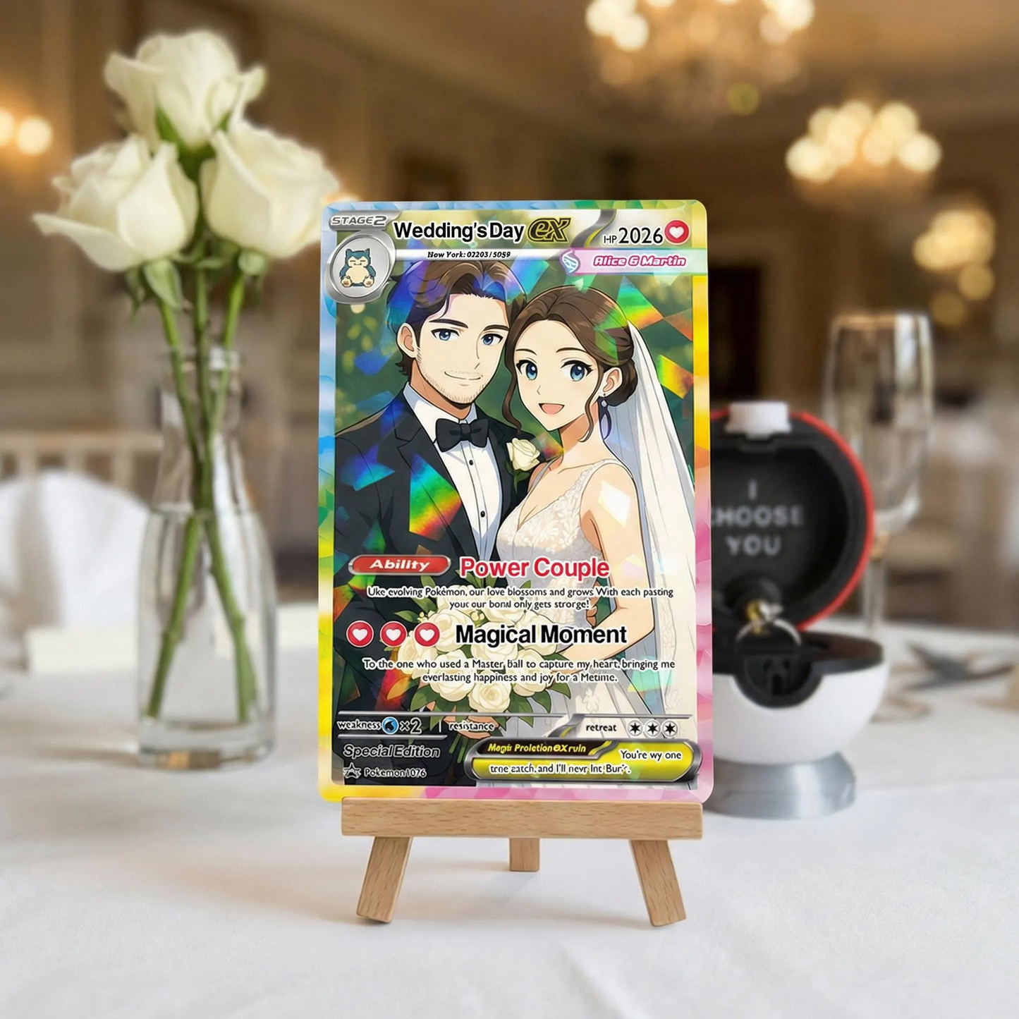 Custom PKM -Inspired Couple Keepsake Wedding & Anniversary Photo to Holo Card