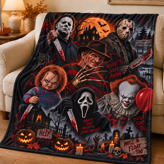 Horror Movie Icons Halloween Blanket – Spooky Slasher Throw for Horror Fans