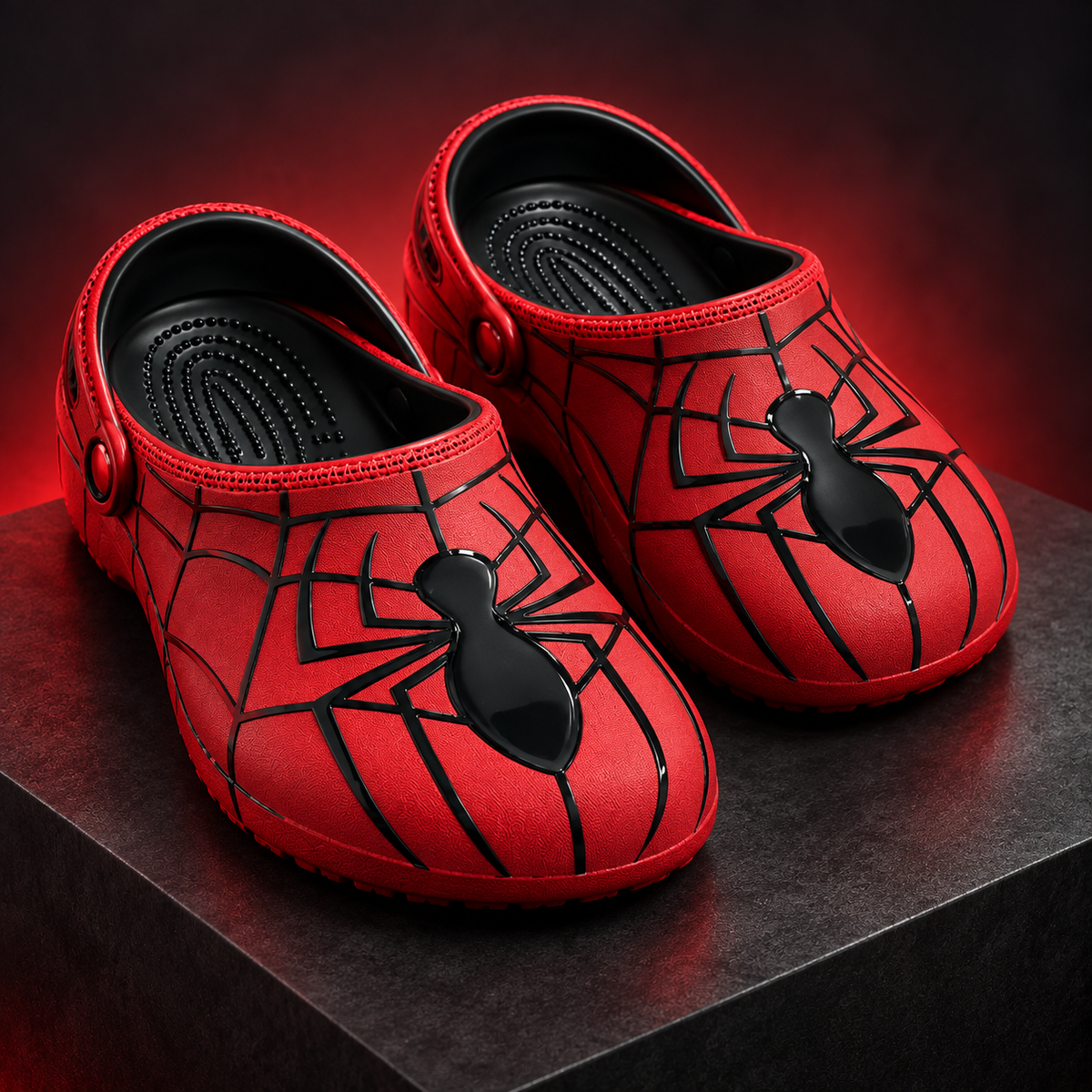 Red Spider Web Clogs – Black Spider Graphic Slip-On Clogs