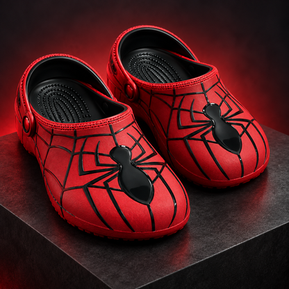 Red Spider Web Clogs – Black Spider Graphic Slip-On Clogs