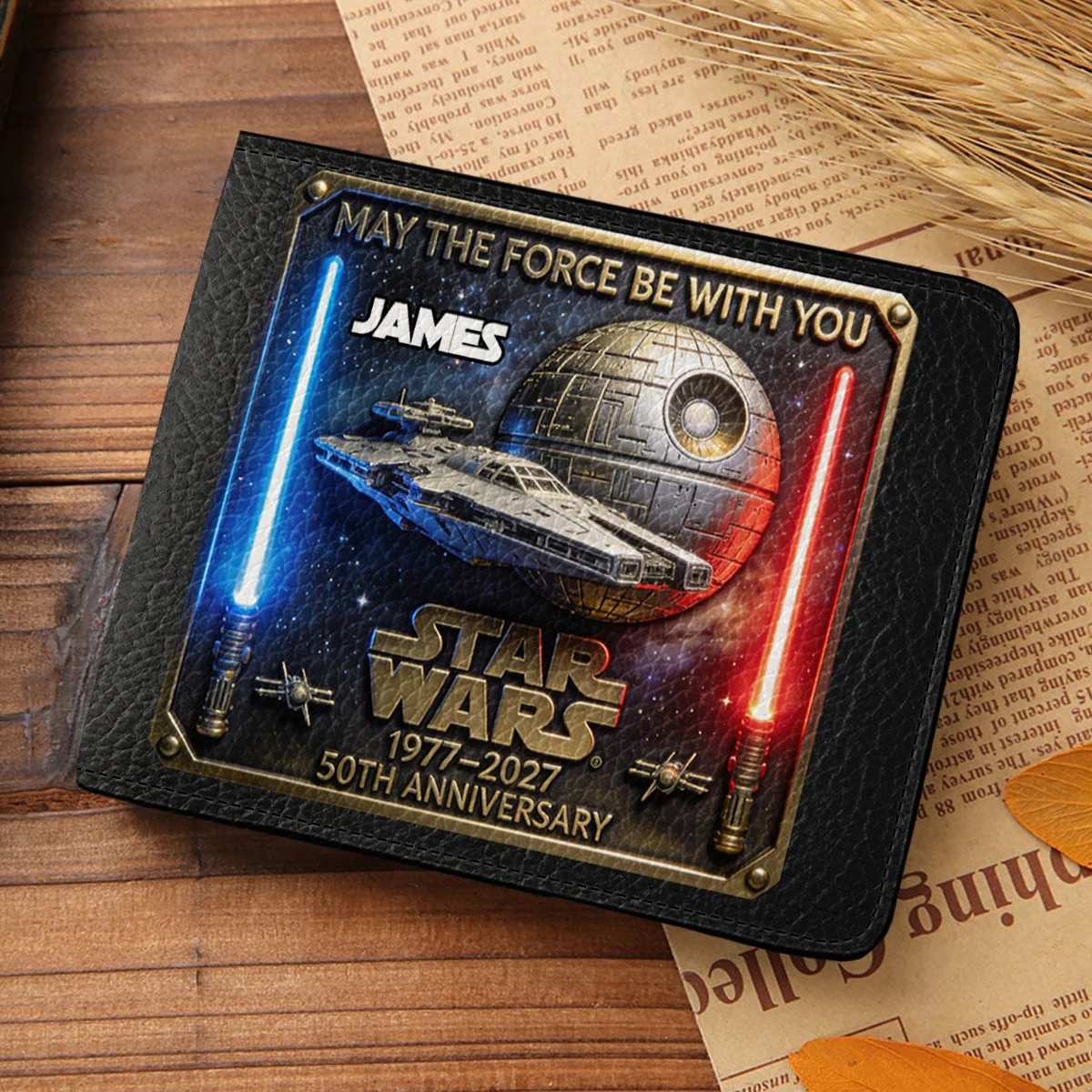 Galactic Force 50th Anniversary Personalized Wallet – Retro Space Saga Bifold Wallet