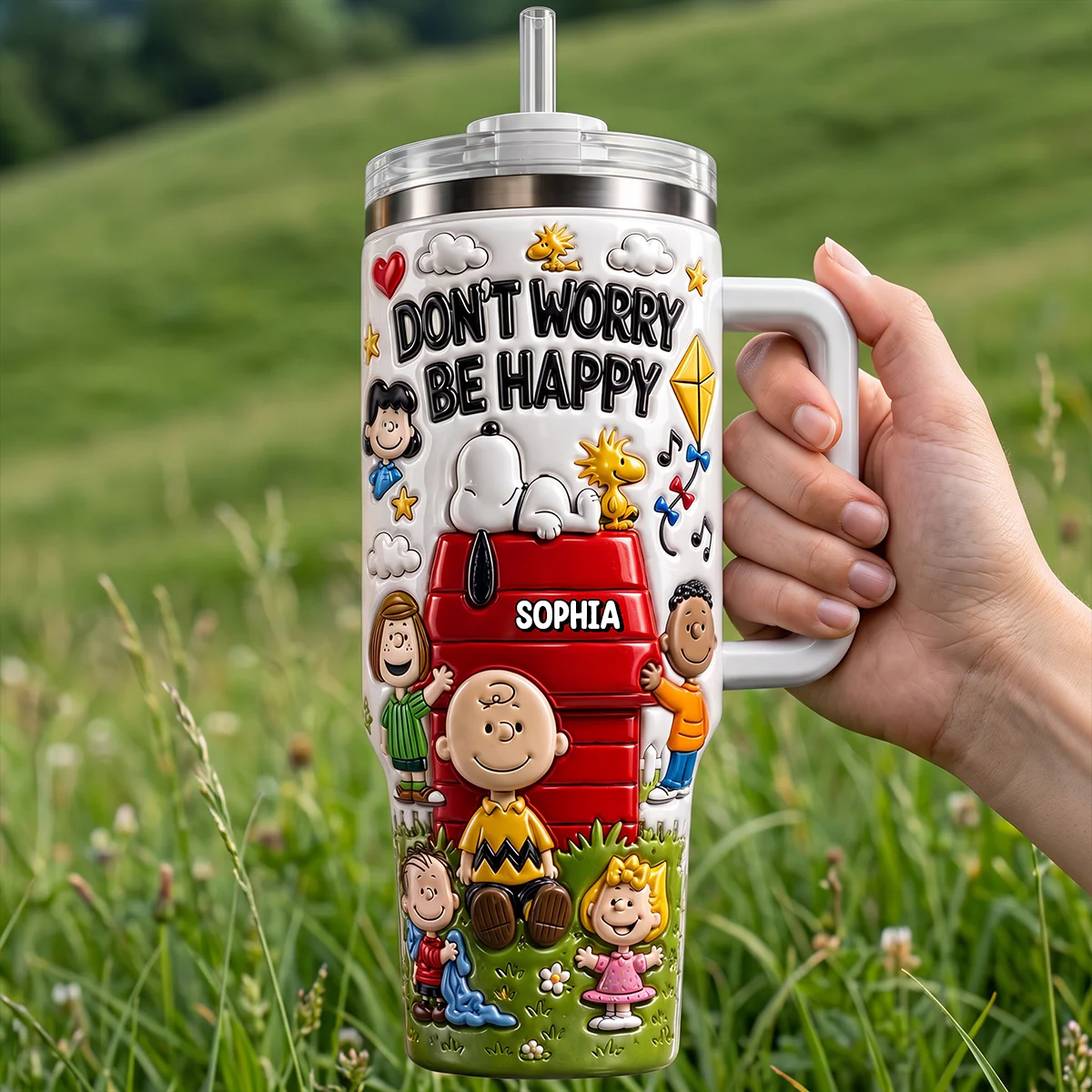 Positive Life Cute Tumbler With Handle - Personalized Gifts For Friends