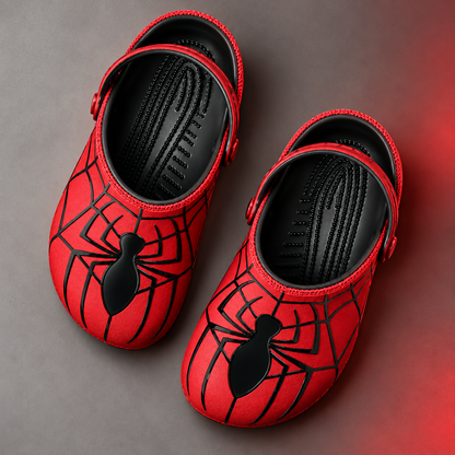 Red Spider Web Clogs – Black Spider Graphic Slip-On Clogs