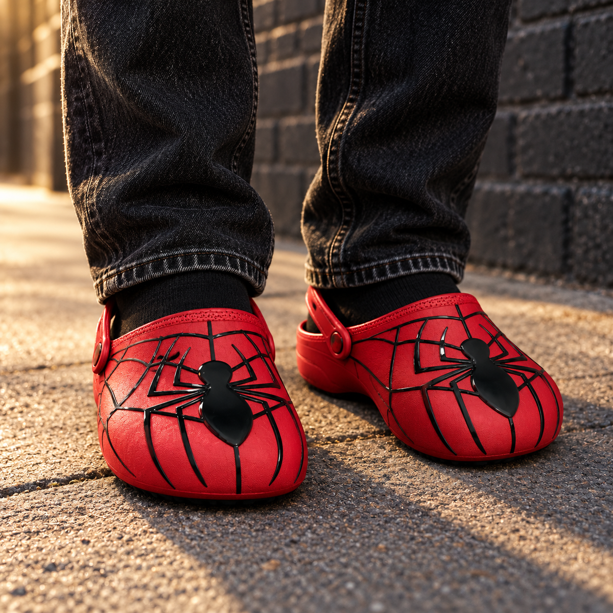 Red Spider Web Clogs – Black Spider Graphic Slip-On Clogs