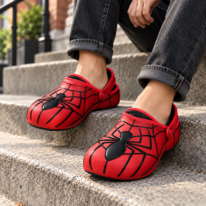 Red Spider Web Clogs – Black Spider Graphic Slip-On Clogs