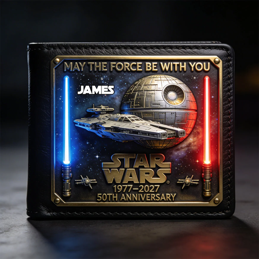 Galactic Force 50th Anniversary Personalized Wallet – Retro Space Saga Bifold Wallet