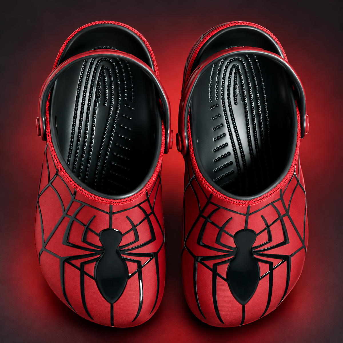 Red Spider Web Clogs – Black Spider Graphic Slip-On Clogs