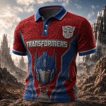 Cyber Robot Commander Polo Shirt – Red & Blue Sci-Fi Mecha Fan Shirt