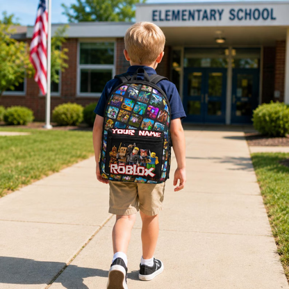 Block Game Backpack with Custom Name – Kids School Bag, Gamer Birthday Gift