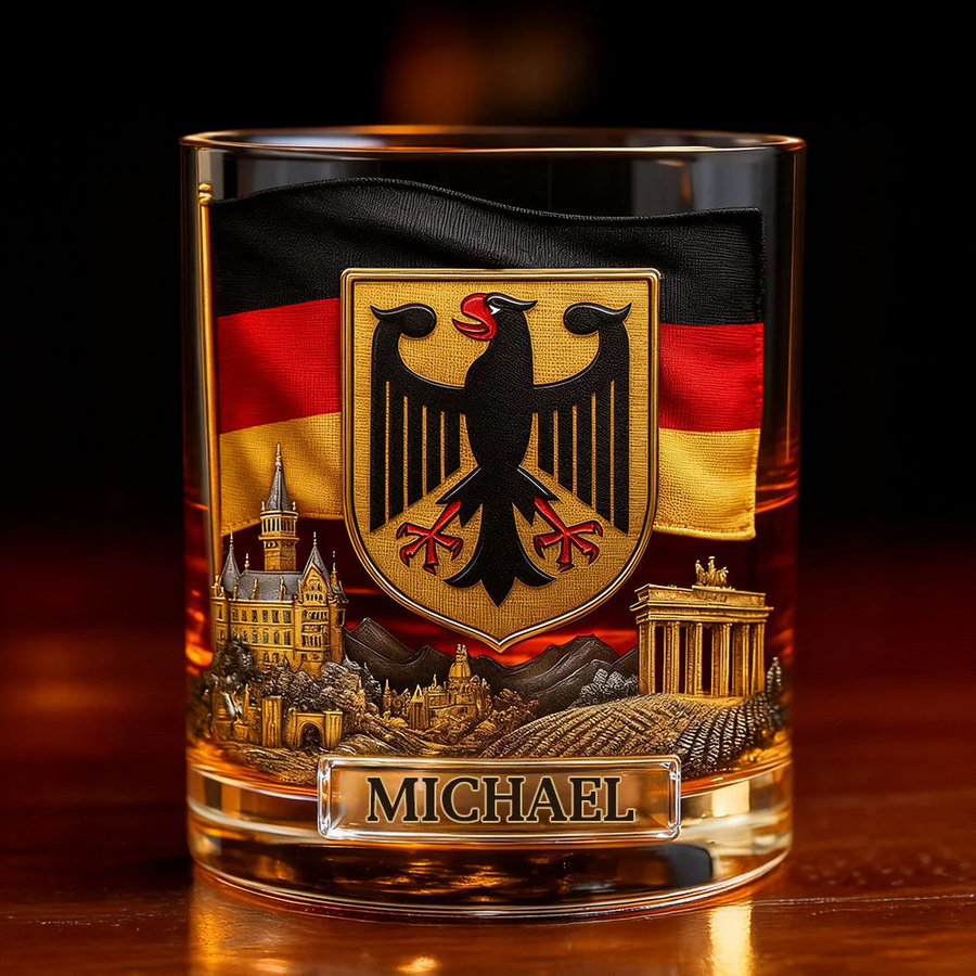 Gift For German - Personalized Expats Whiskey Decanter Set, Whiskey Glass