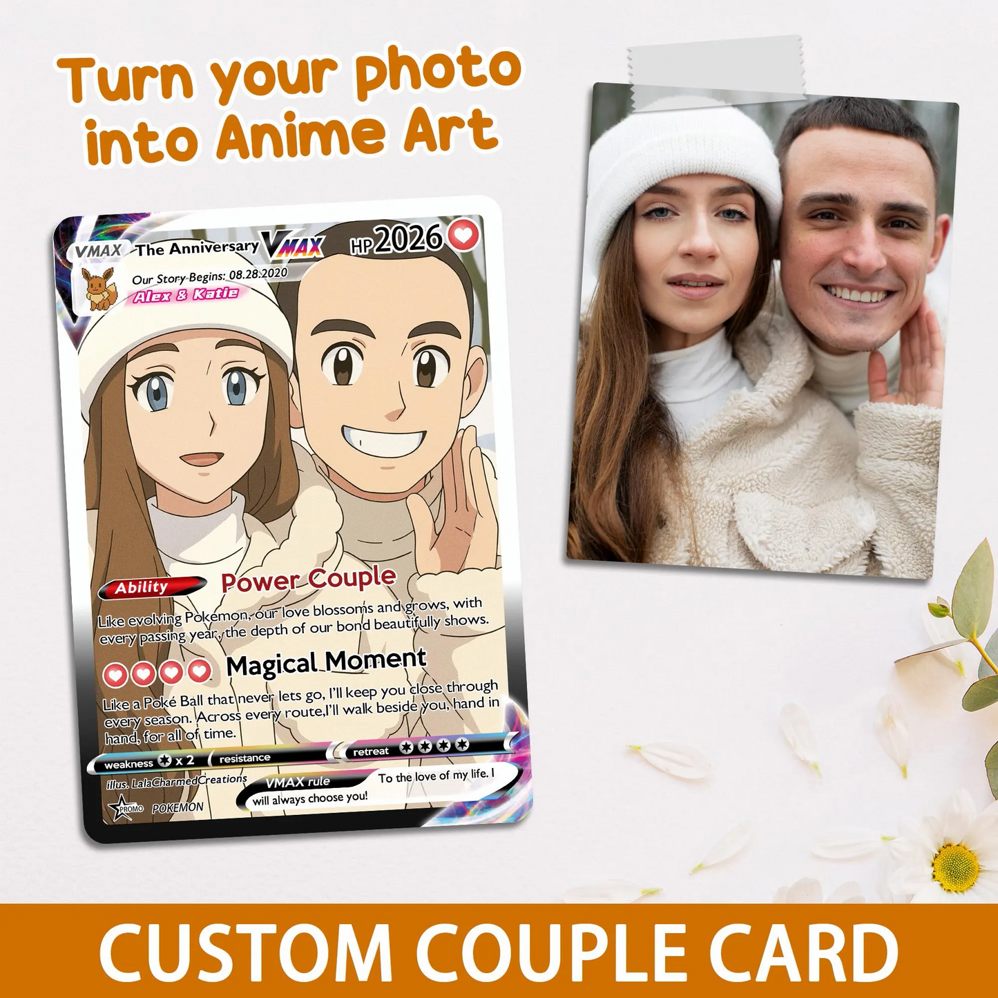 Personalized Anniversary Card, Custom Photo PKM Card, Valentine's Day Gift