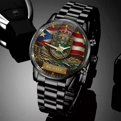 Personalized Puerto Rican - Customizable Engravings, Adorned With Heraldic And Flag Designs