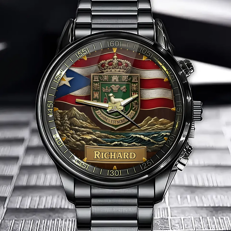 Personalized Puerto Rican - Customizable Engravings, Adorned With Heraldic And Flag Designs