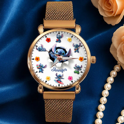 Blue Alien Mesh Strap Quartz Watch – Personalized Gifts for Cartoon Lovers