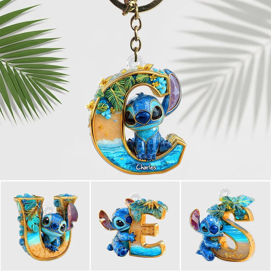 Cute Blue Monster Keychain - Custom Letter Gifts For Movie Lover