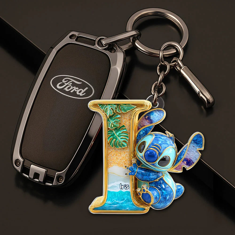 Cute Blue Monster Keychain - Custom Letter Gifts For Movie Lover