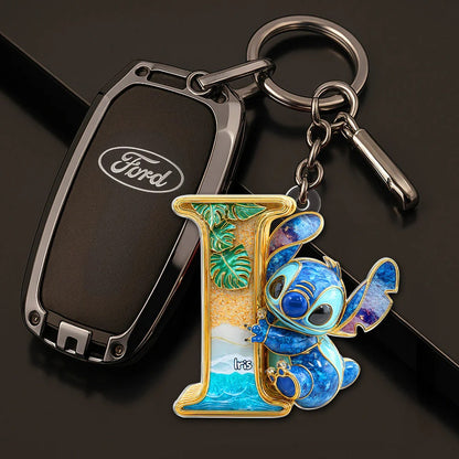 Cute Blue Monster Keychain - Custom Letter Gifts For Movie Lover