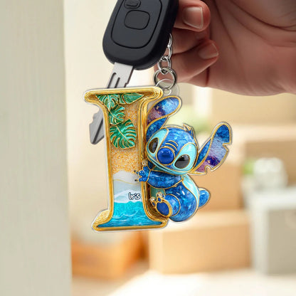 Cute Blue Monster Keychain - Custom Letter Gifts For Movie Lover