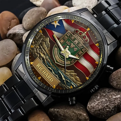Personalized Puerto Rican - Customizable Engravings, Adorned With Heraldic And Flag Designs