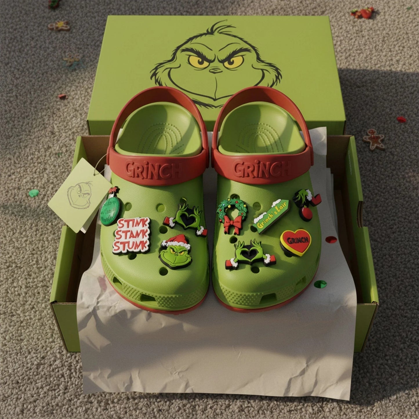 Custom Green Monster Clogs , Personalized Stole Christmas Clogs for Fans