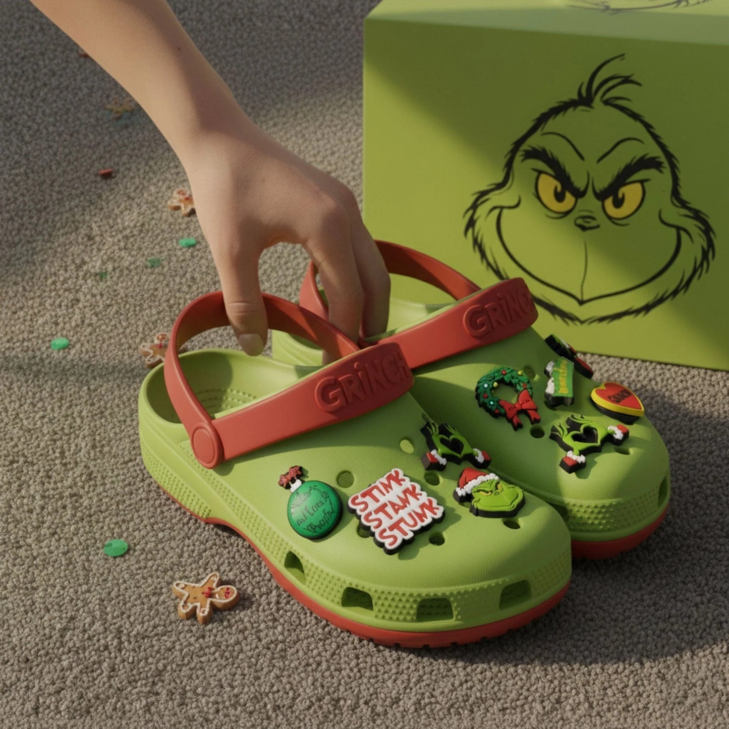 Custom Green Monster Clogs , Personalized Stole Christmas Clogs for Fans