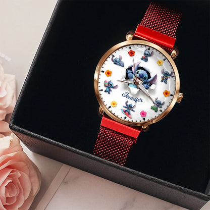 Blue Alien Mesh Strap Quartz Watch – Personalized Gifts for Cartoon Lovers