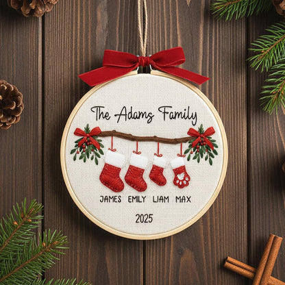 Personalized Family Christmas Ornament, Custom Embroidery Hoop, Holiday Stocking Ornament
