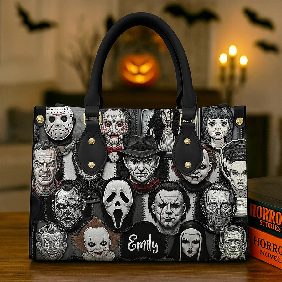 Horror Patches Leather Bag, Personalized Gifts For Horror Movie Fans