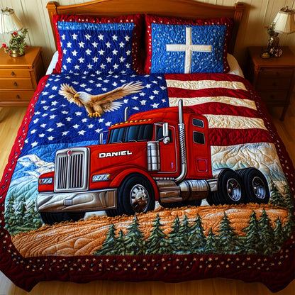 Holiday Trucker Pride Quilt Set – Personalized Christmas Gifts For Road Warriors