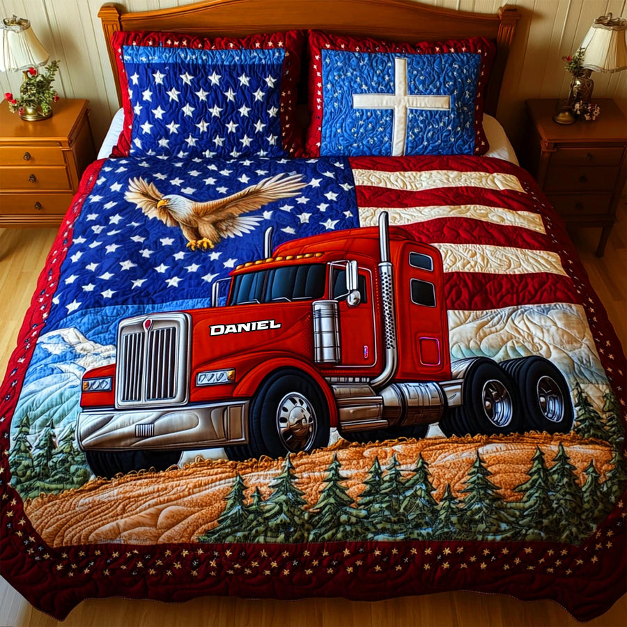 Holiday Trucker Pride Quilt Set – Personalized Christmas Gifts For Road Warriors