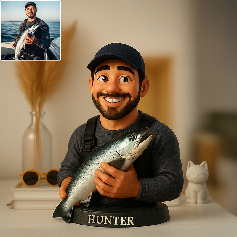 Custom Fishing Photo Pixar Cartoon Style Acrylic Plaque
