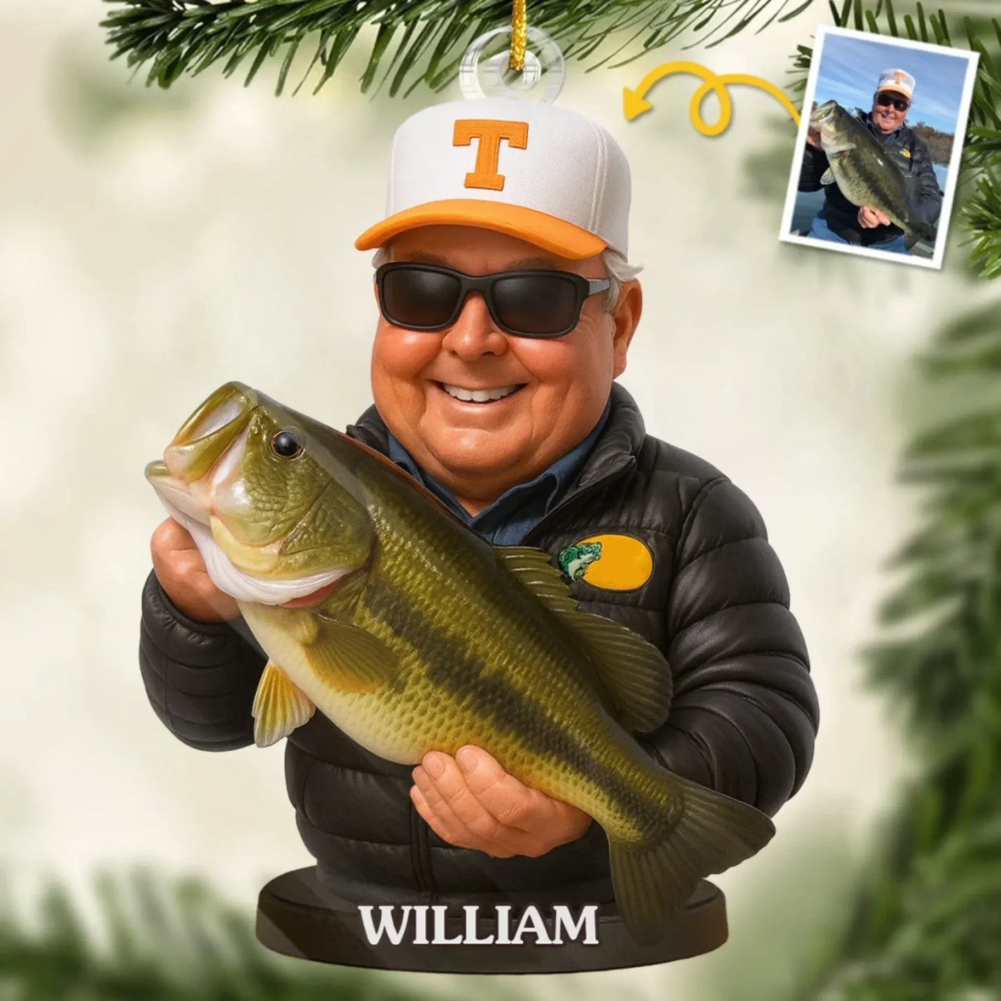 Custom Photo Acrylic Ornament - Personalized Christmas Birthday Fishing Gifts For Fisherman