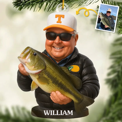 Custom Photo Acrylic Ornament - Personalized Christmas Birthday Fishing Gifts For Fisherman
