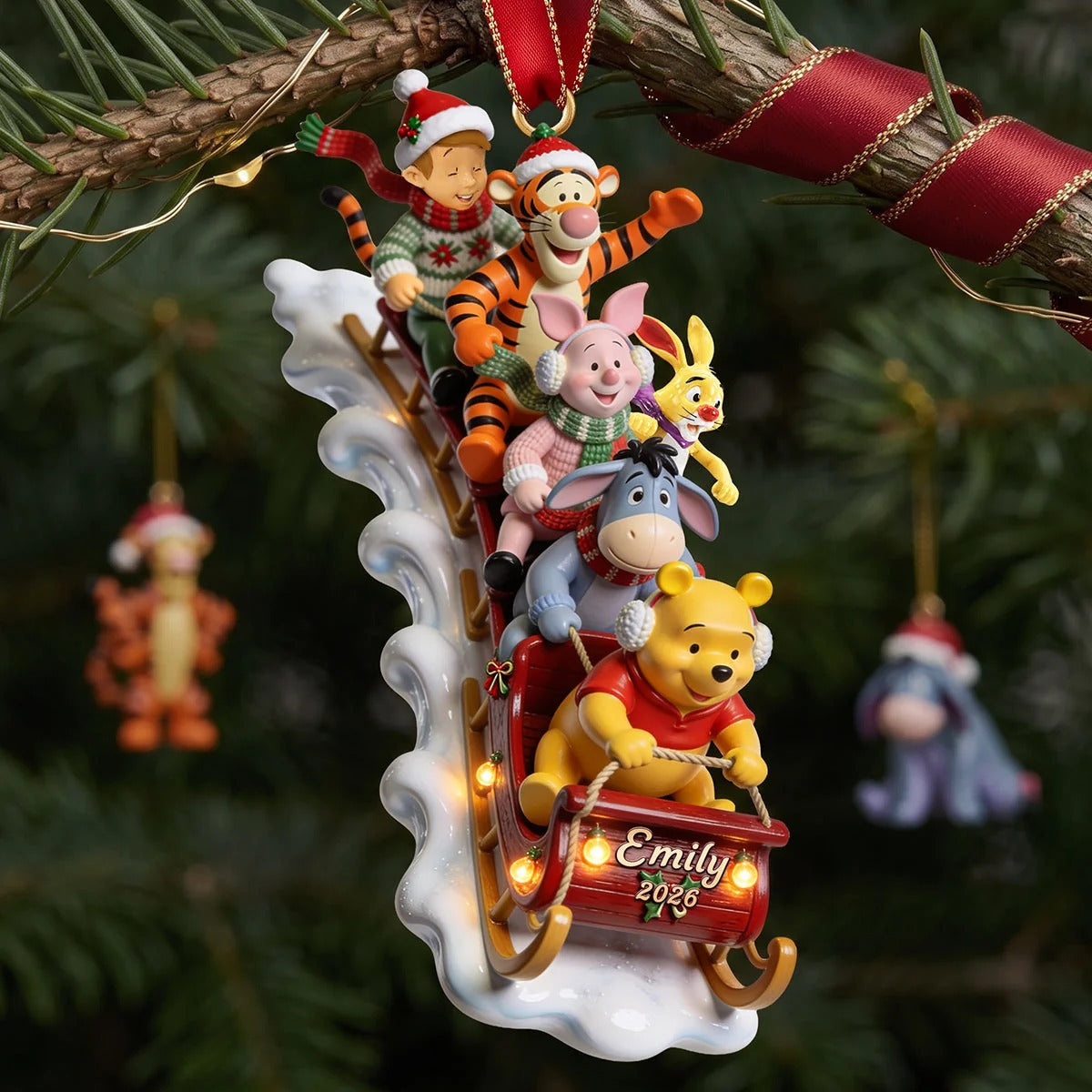 Jolly Snow Ride With Honey Bear Christmas Gift For Family - Personalized Acrylic Ornament