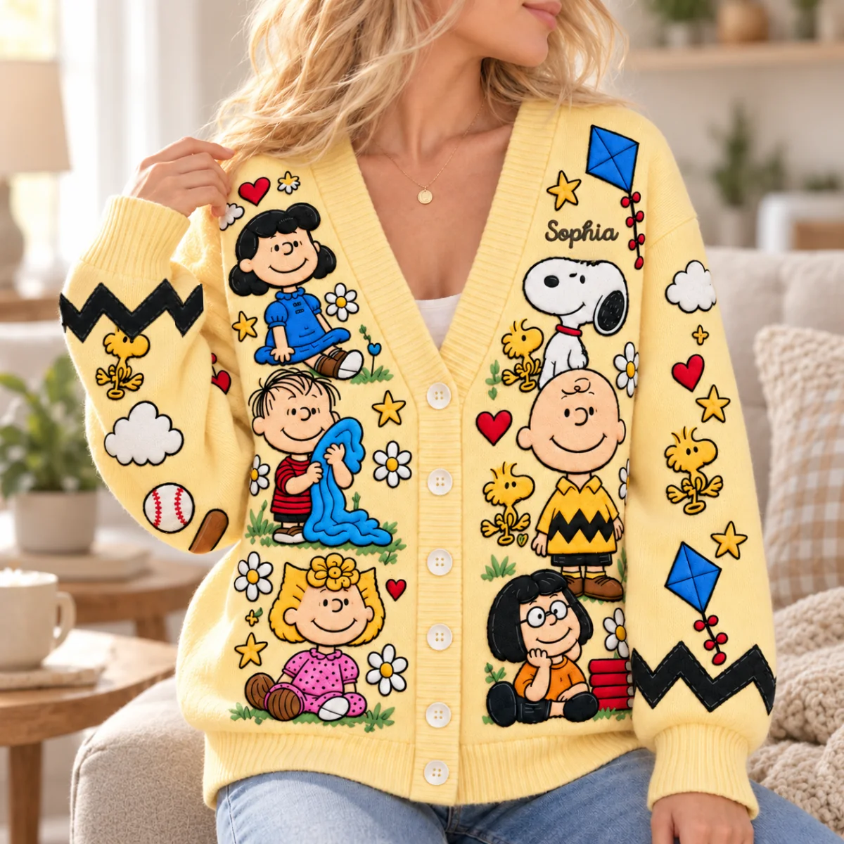 PN Celebrates Friendship Cute Cartoon Cozy Cardigan, Vintage Style Gifts For Her
