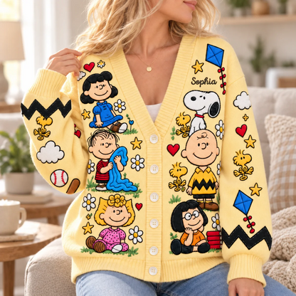 PN Celebrates Friendship Cute Cartoon Cozy Cardigan, Vintage Style Gifts For Her