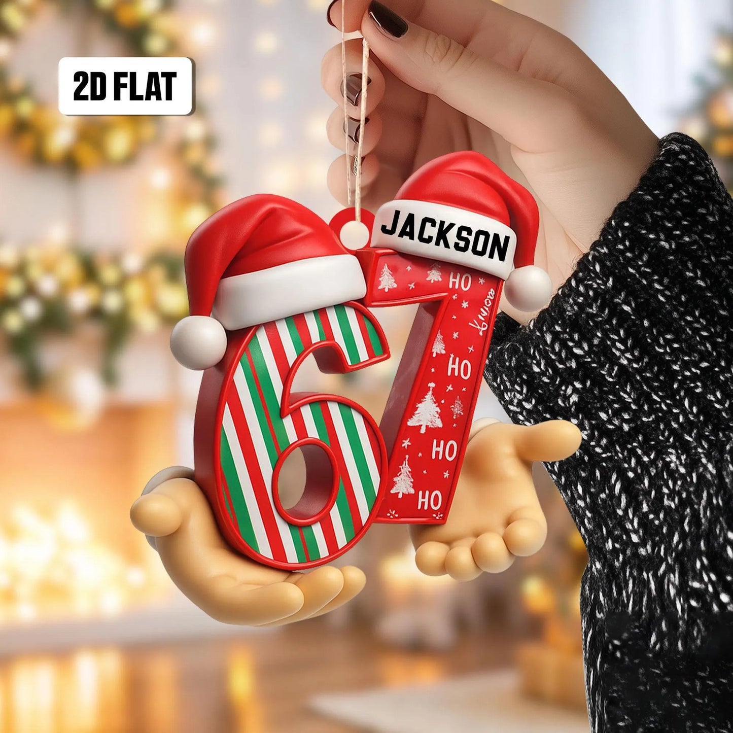 Personalized Six Seven 2D Flat Ornament, Funny Number Meme Ornament, 6 7 Christmas Tree Decoration