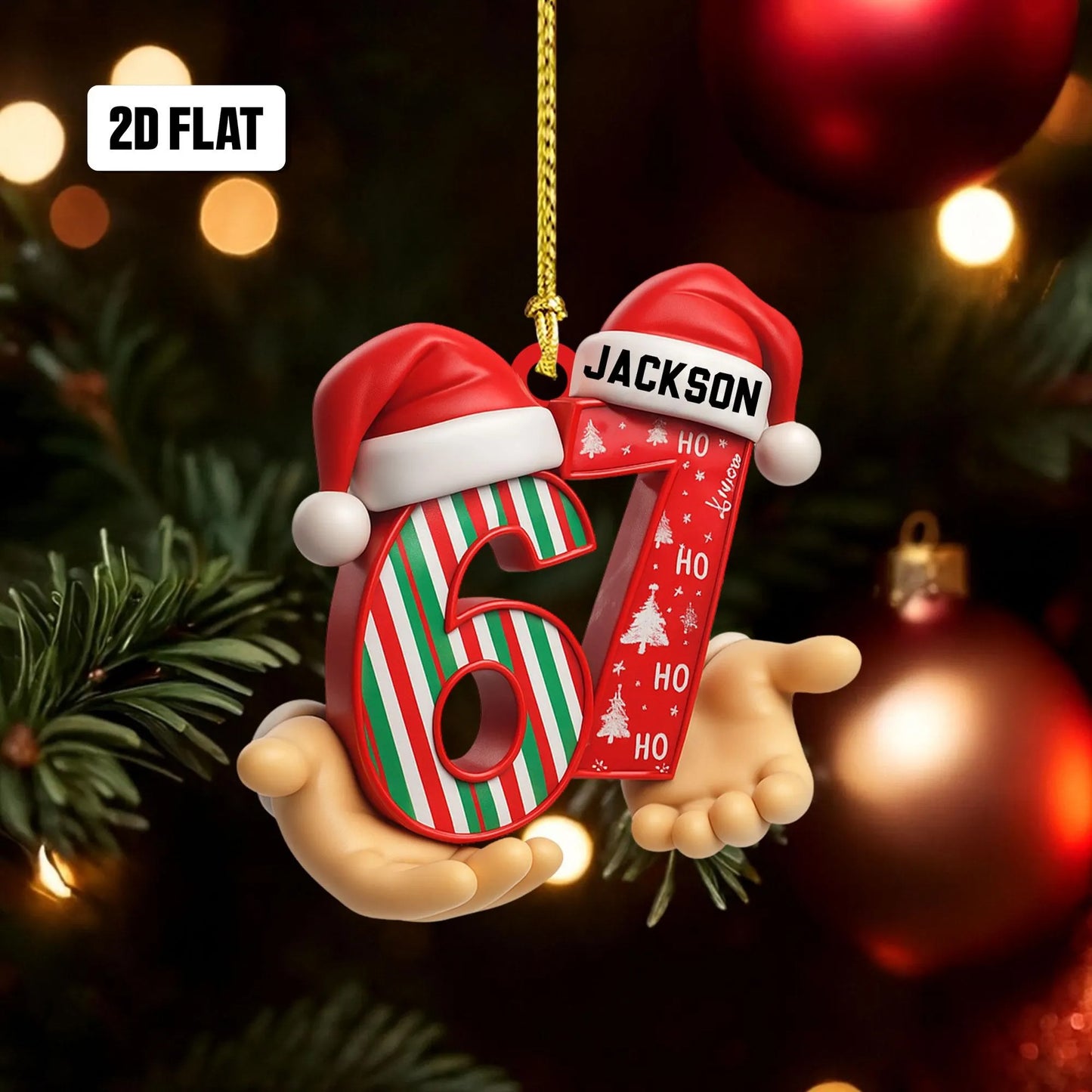Personalized Six Seven 2D Flat Ornament, Funny Number Meme Ornament, 6 7 Christmas Tree Decoration