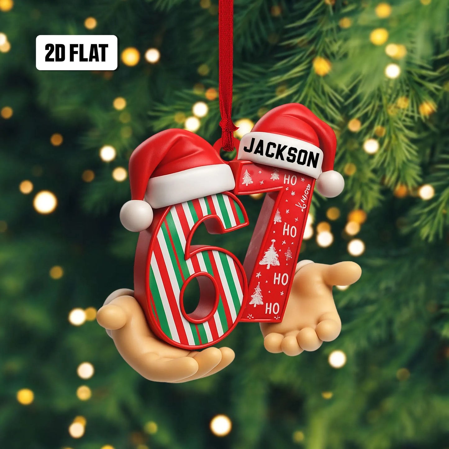 Personalized Six Seven 2D Flat Ornament, Funny Number Meme Ornament, 6 7 Christmas Tree Decoration