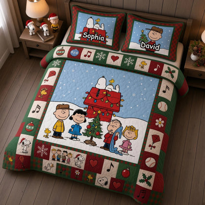 Cozy Puppy Christmas Quilt Bedding Set – Festive Winter Friends Bedroom Decor